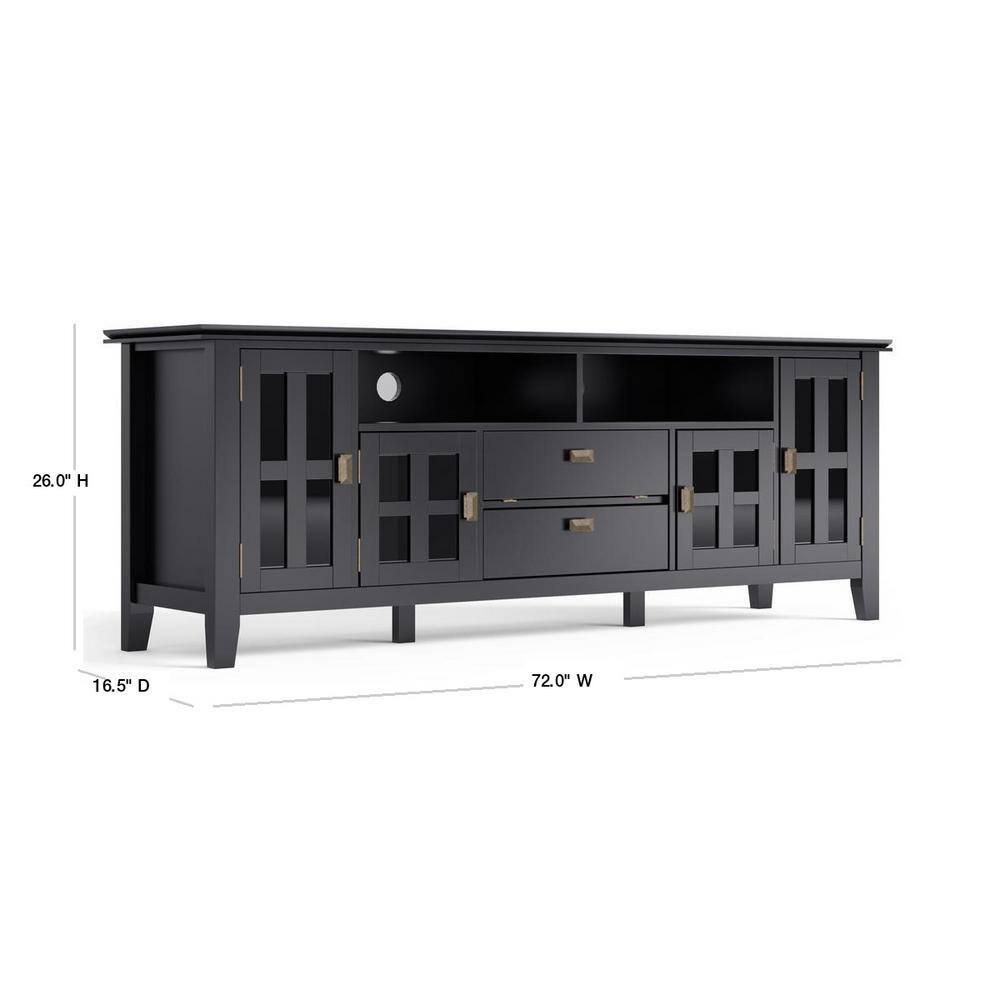 Artisan Black Solid Wood 72" TV Media Stand with Cabinets