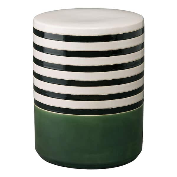 Stripe 18.5 in. H Bay Green Round Ceramic Garden Stool