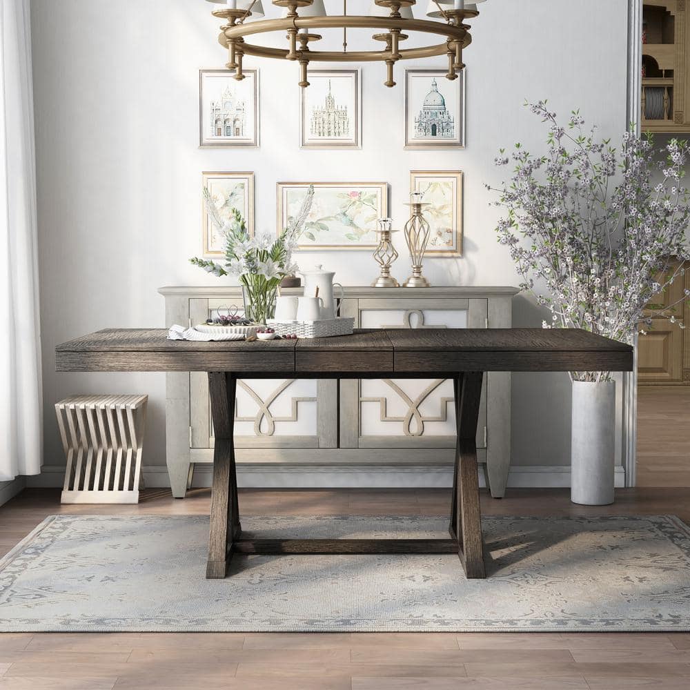 Gray Solid Wood Extendable Trestle Dining Table, Seats 8