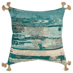 Teal/Beige Striped Poly Filled 20 in. x 20 in. Decorative Throw Pillow