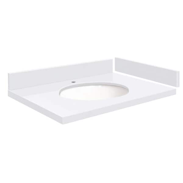 Transolid Silestone 28 in. W x 22.25 in. D Quartz White Round Single Sink Vanity Top in Miami White