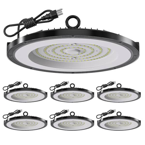 10.3 in. 200W 30000LM LED UFO High Bay Lights with 5 ft. Cable Plug 6000K Daylight Ring Light Strip Simple Style 6-Pack