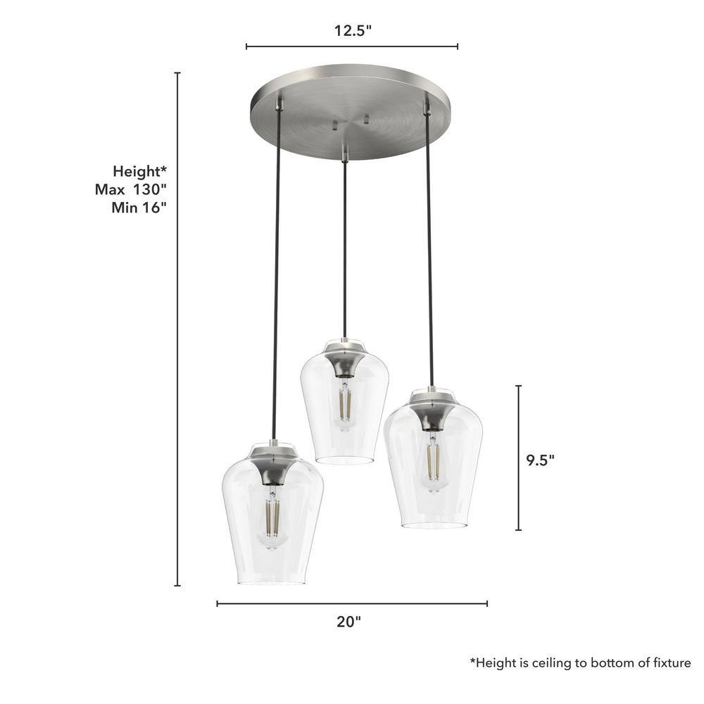 Hunter Vidria Brushed Nickel 3-Light Cluster Pendant Fixture