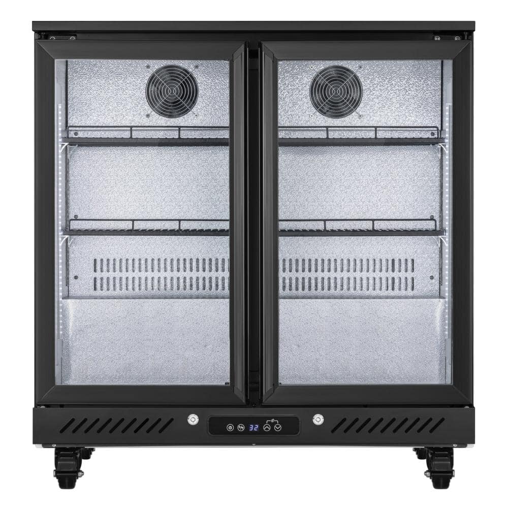 35.4 in. W 6.5 cu. ft. Commercial 2-Glass Door Back Bar Cooler Refrigerator with LED Lighting in Black