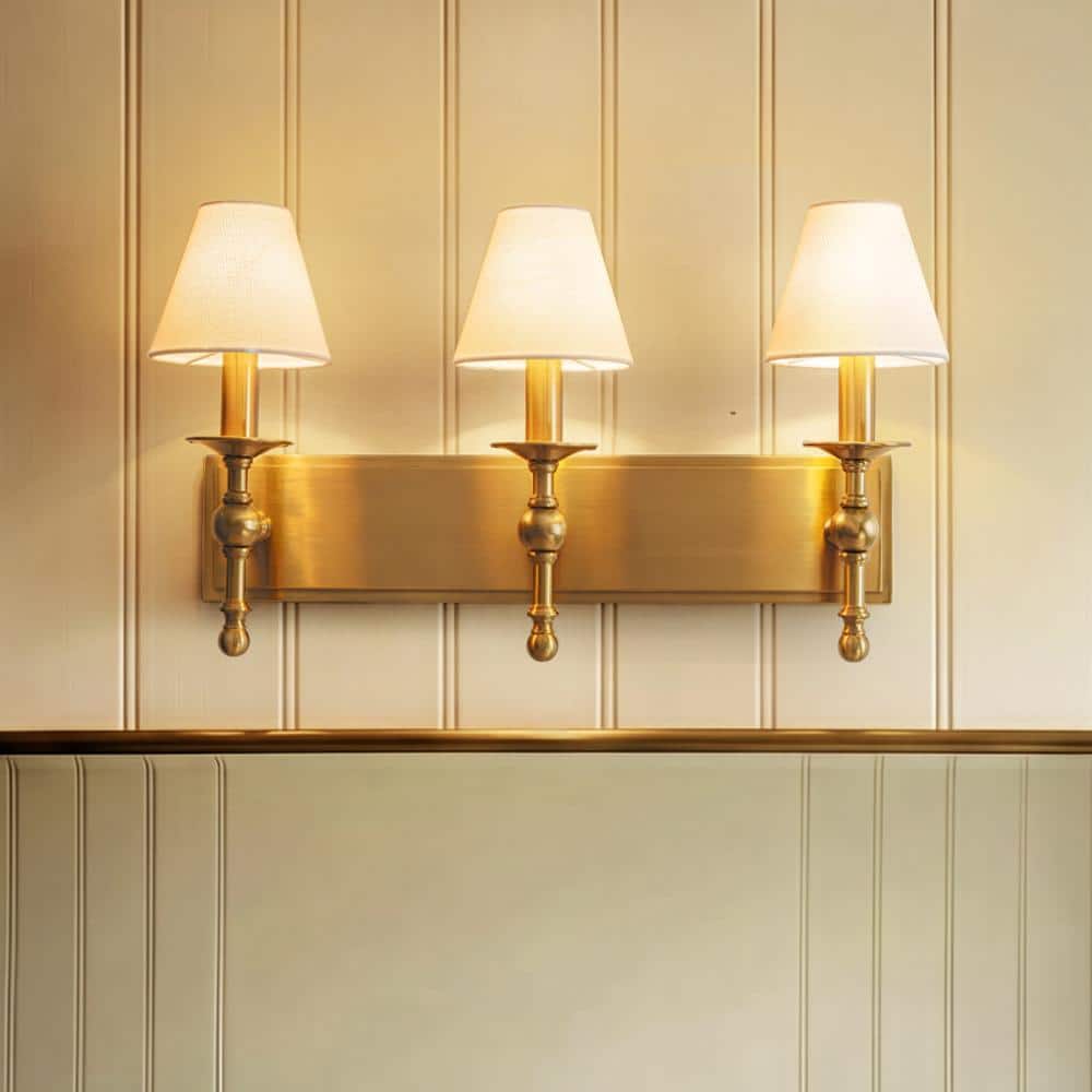 24'' 3-light Classic Wall Sconce Dimmable Contemporary Triple Bath Sconce in Warm Brass with White Fabric Shade price history on PriceWatchPro
