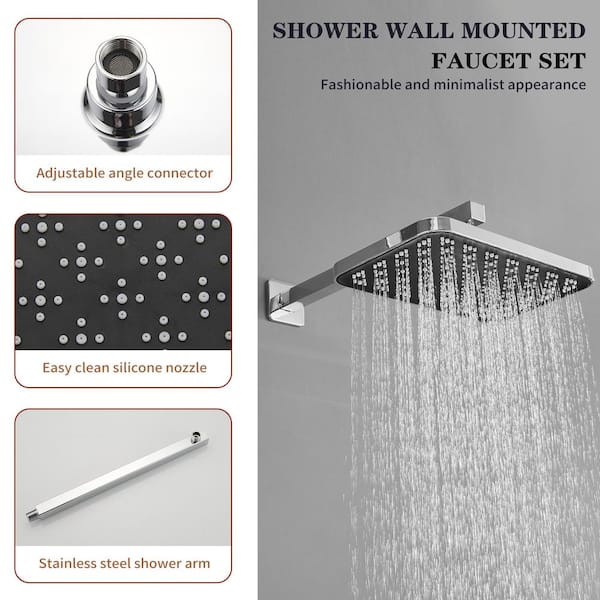 Single Handle 3-Spray Rain Shower Head Shower Faucet 2.5 GPM with High Pressure in. Polished Chrome(Valve Included)