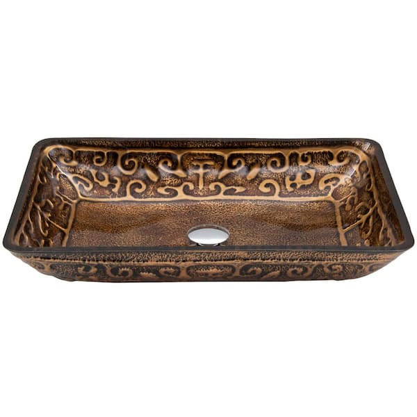 Donatello Golden Green Glass 23 in. L x 15 in. W x 5 in. H Rectangular Vessel Bathroom Sink
