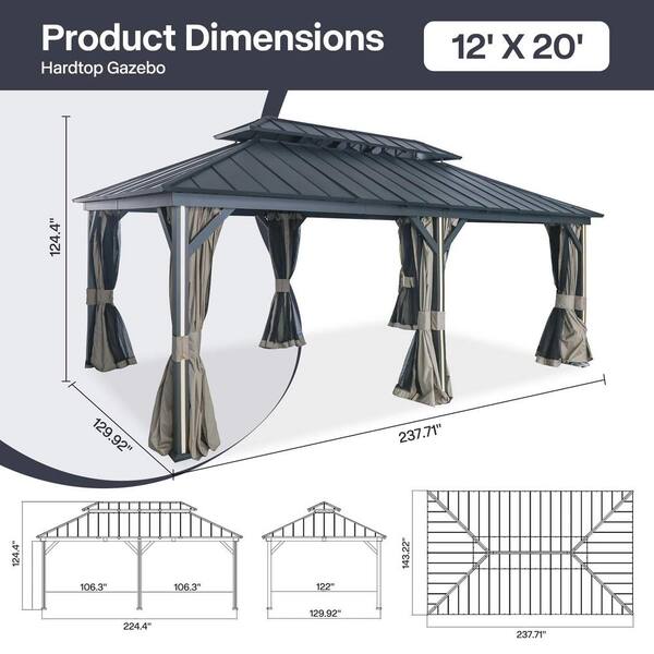 Unbranded - Outdoor Leisure 20 ft. x 12 ft. Dark Brown Hard Top Gazebo