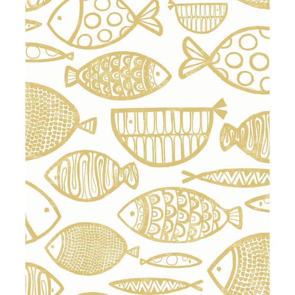 57.5 sq. ft. Honey Cadence Fish Unpasted Nonwoven Paper Wallpaper Roll