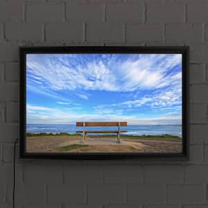 "Bench with a view" by Beata Czyzowska Framed with LED Light Landscape Wall Art 16 in. x 24 in.