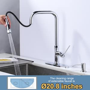 Brass Single Handle Pull Down Sprayer Kitchen Faucet with Soap Dispenser in Polished Chrome