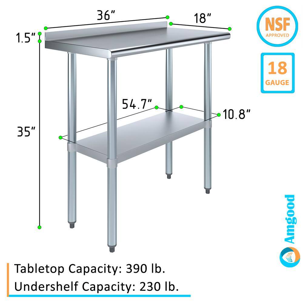 36-Inch Stainless Steel Kitchen Utility Table with Adjustable Shelf