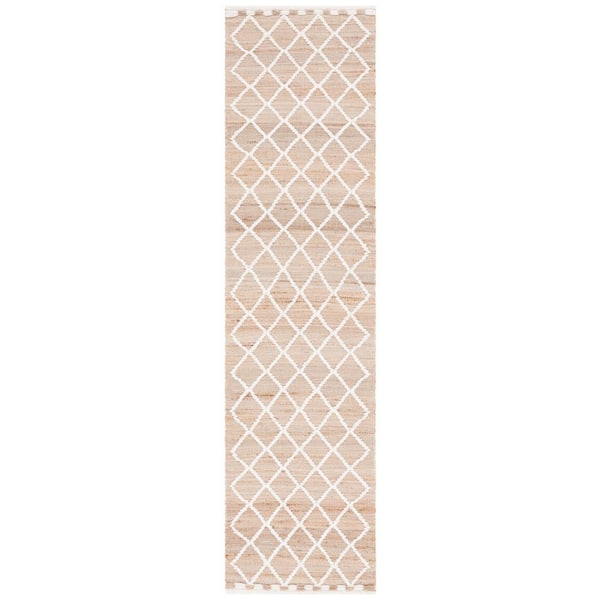 SAFAVIEH Natural Fiber Beige/Ivory 2 ft. x 9 ft. Diamond Border Runner Rug