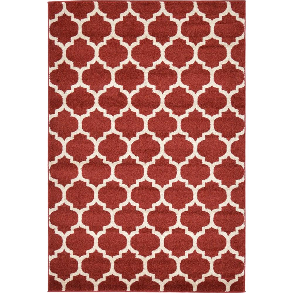 Red and Orange Synthetic Trellis Indoor Area Rug