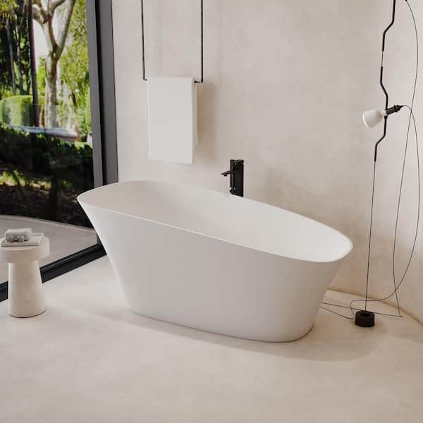 63 in. x 31.5 in. Freestanding Stone Resin Solid Surface Soaking Bathtub in Matte White