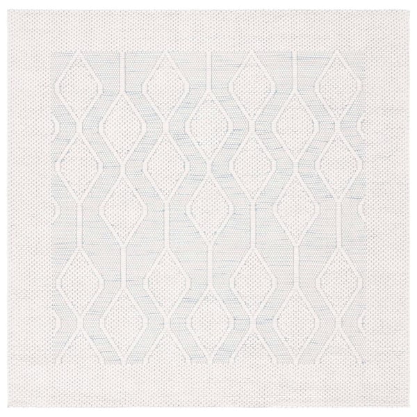 SAFAVIEH Marbella Ivory Blue 6 ft. X 6 ft. Border Geometric Square Area Rug