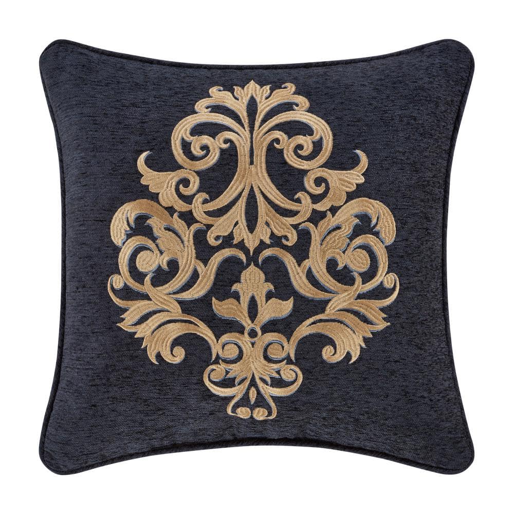 Lakeview Indigo Polyester 18 in. Square Embellished Decorative Throw Pillow