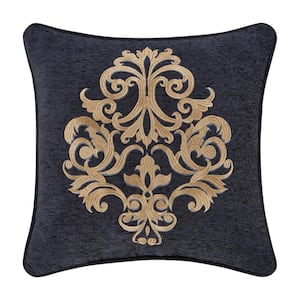 Lakeview Indigo Polyester 18 in. Square Embellished Decorative Throw Pillow 18 x 18 in.
