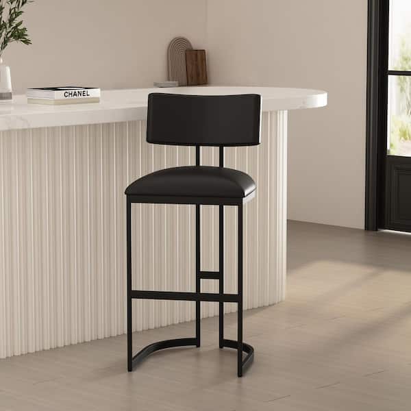 Juno 41.3 in. H Black Metal Bar Stool with Faux Leather Upholstered Seat