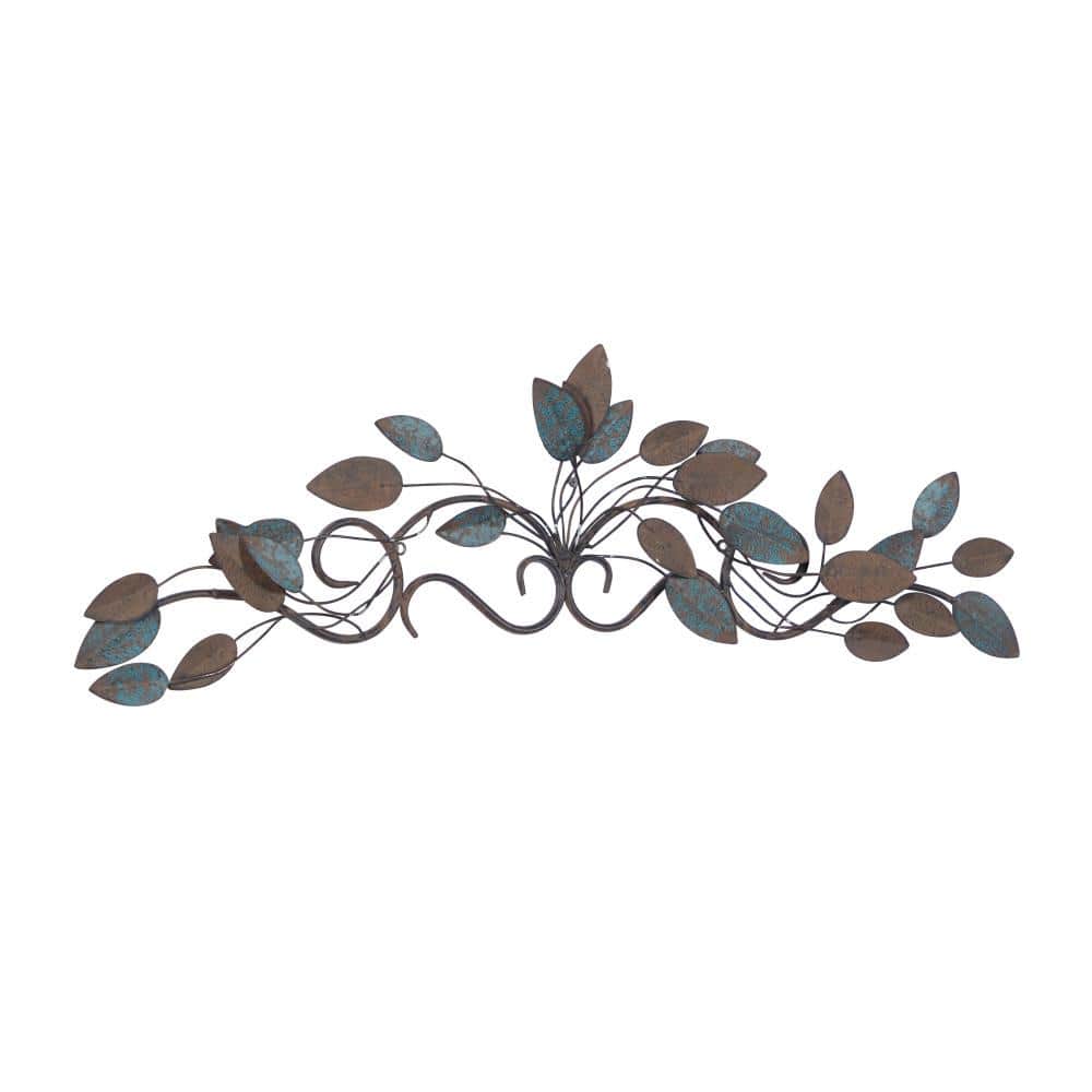 Blue and Brown Metal Leaf Wall Sculpture, 35" x 10"