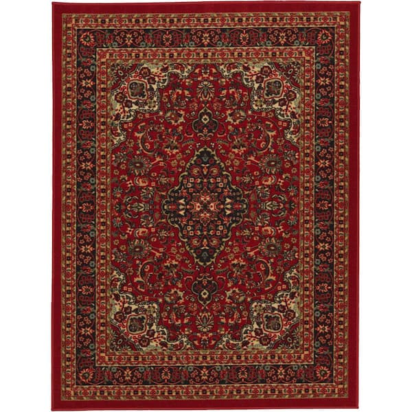 Ottomanson Ottohome Collection Traditional Persian Heriz Oriental Design Dark Red 8 ft. 2 in. x 9 ft. 10 in. Area Rug