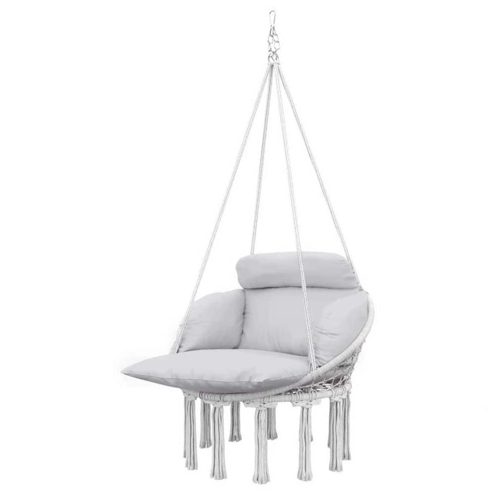 1-Person Gray Steel Patio Swing with Cushion for Indoor and Outdoor Boho Relaxation Durable Construction