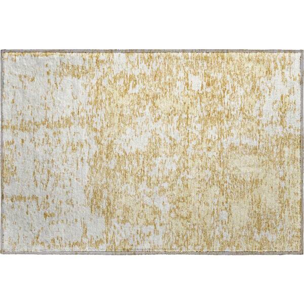 Mayfield Premium Machine Washable Abstract AMF946 Gold 2 ft. x 3 ft. Area Rug