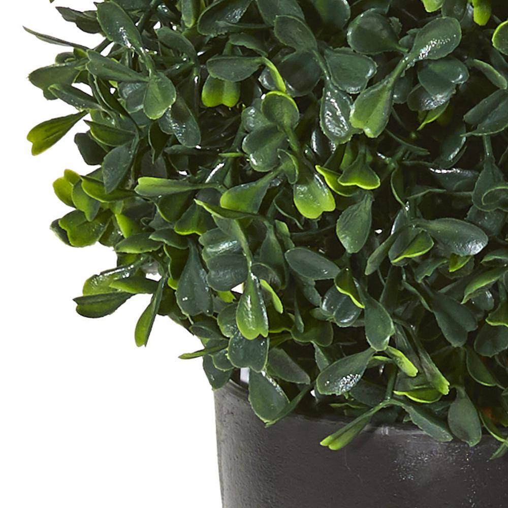 13-Inch Green Plastic Boxwood Topiary in Black Pot