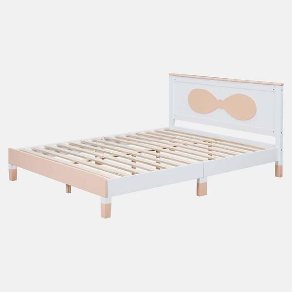 wetiny White Wood Frame Full Size Bow Platform Bed