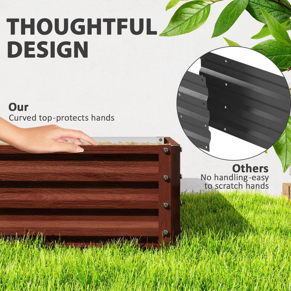 Natural Wood and Galvanized Steel Outdoor Raised Garden Bed