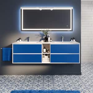 Vienna 75 in. W x 20.5 in. D x 22.5 in. H Floating Double Bathroom Vanity in Blue with White Acrylic Top