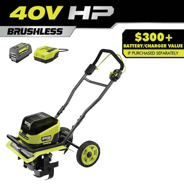 RYOBI 40V HP Brushless 16 in. Front Tine Tiller with Adjustable Tilling Width with 6.0 Ah Battery and Quick Charger