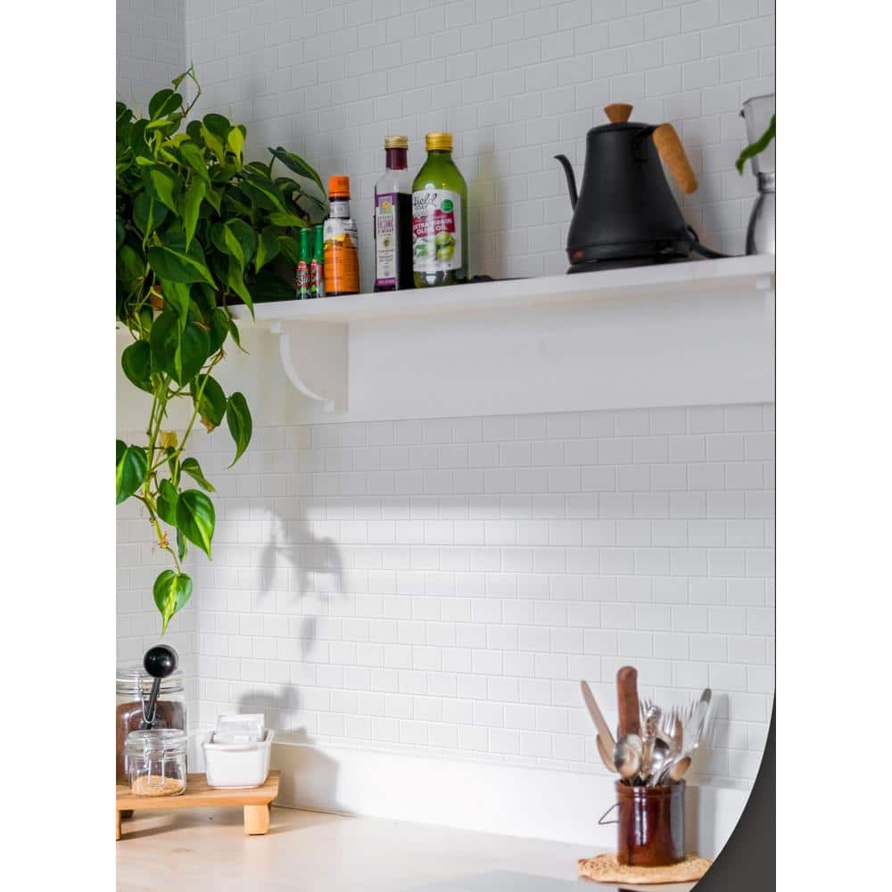 Bright White 12x12 Self-Adhesive Vinyl Subway Backsplash Tiles, 10-Pack