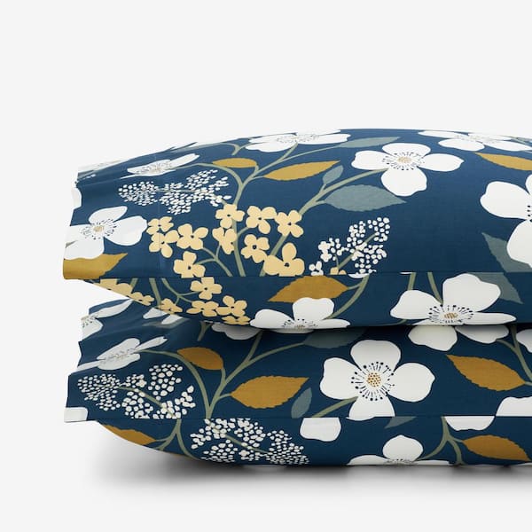 The Company Store Company Cotton Adley Floral Navy Cotton Percale Standard Pillowcase (Set of 2)