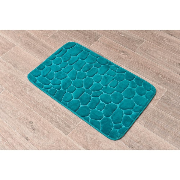 Luxury Home Collection 3 Piece Stone Embossed Solid Color Memory Foam Soft  Bathroom Rug Set Non-Slip with Rubber Backing (Aqua Blue)