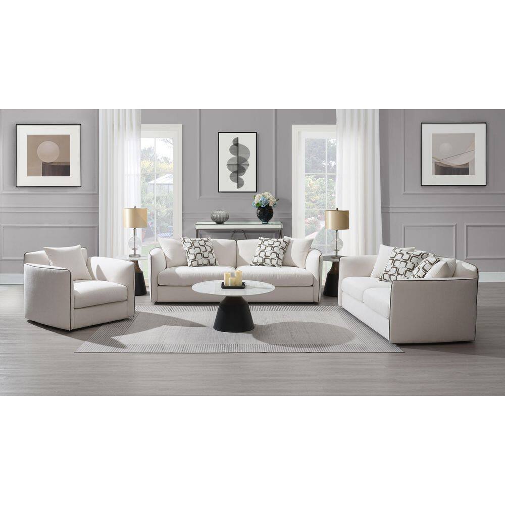 Yolanda 39 in. Beige Chenille Fabric Loveseat w/4 Pillows