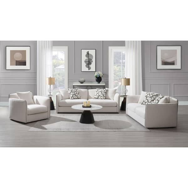 Yolanda 39 in. Beige Chenille Fabric Loveseat w/4 Pillows
