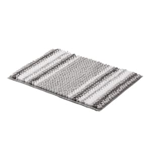 Aiden 17 in. x 24 in. Light Grey Striped Polyester Rectangle Bath Rug