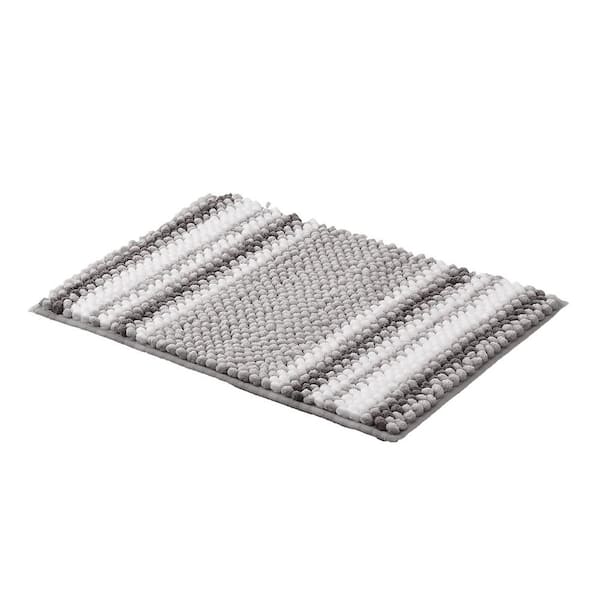 VCNY Home Aiden 17 in. x 24 in. Light Grey Striped Polyester Rectangle Bath Rug