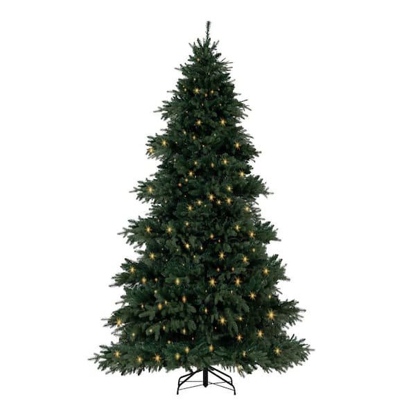 7.5ft Prelit Artificial Christmas Tree with 3661 Branch Tips, 800 Warm Lights and Metal Stand,Rustic Christmas Tree