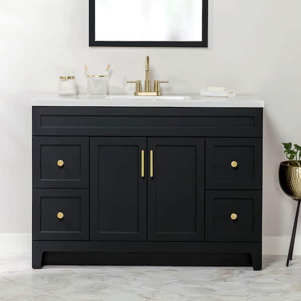 Chasbury 49 in. Single Sink Matte Black Bath Vanity with White Cultured Marble Top (Assembled)
