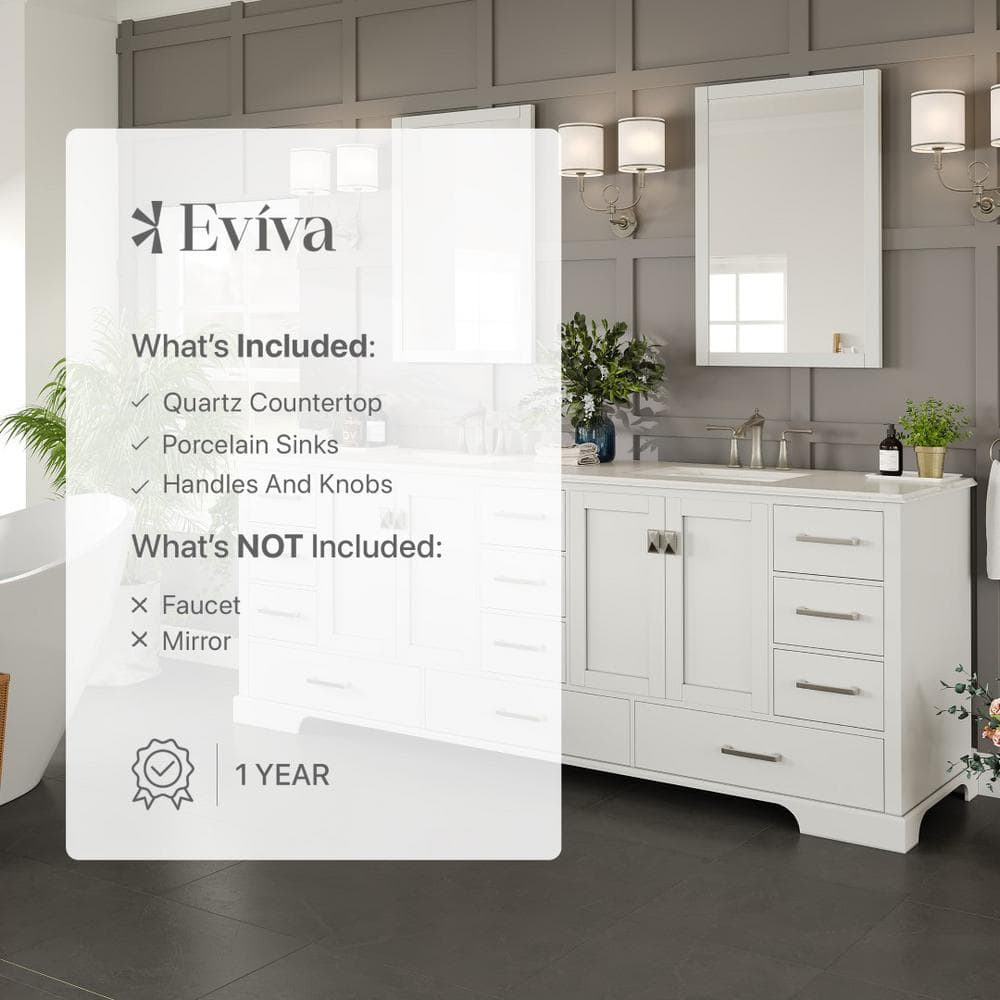 Eviva Storehouse 84" White Double Vanity with Carrara Marble Top