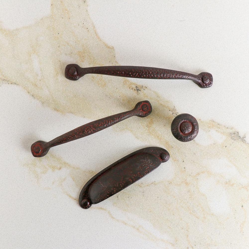 Rustic Iron Matte Finish Cup Drawer Pulls with Mounting Hardware