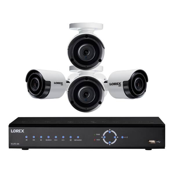 Lorex DIY 4K Ultra HD IP NVR security camera system with 2TB HDD and 4 x Weatherproof Indoor/Outdoor 4K Wired IP Bullet Camera