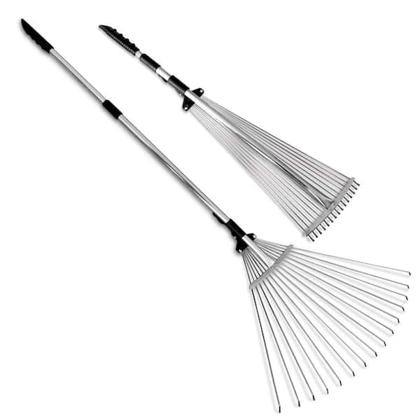 63 in. Steel Handle Metal Leaf Rake, Adjustable Telescopic Garden Rake for Lawn, Shrubs and Small Areas
