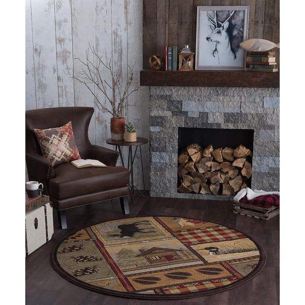 Nature Lodge Multi-Color 6 ft. Round Indoor Area Rug