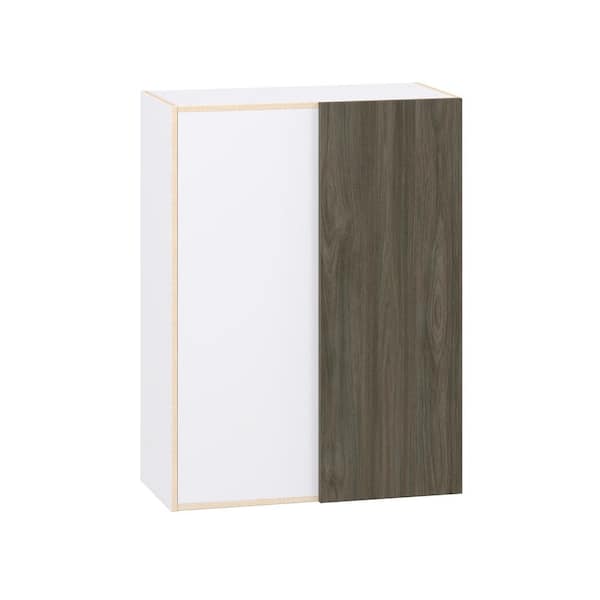 Timberline 30 in. W x 40 in. H x 14 in. D Slab Walnut Assembled Wall Blind corner Kitchen Cabinet