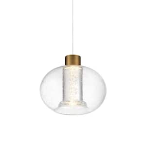 Crater 60-Watt Equivalent Integrated LED Aged Brass Mini Pendant with Glass Shade