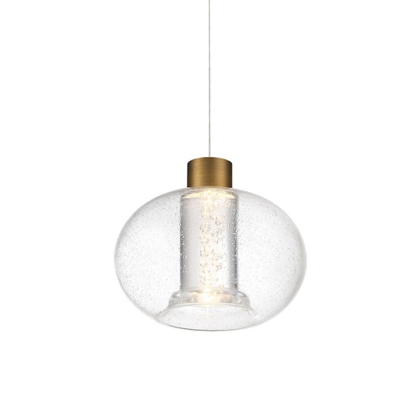 WAC Lighting Crater 60-Watt Equivalent Integrated LED Aged Brass Mini Pendant with Glass Shade
