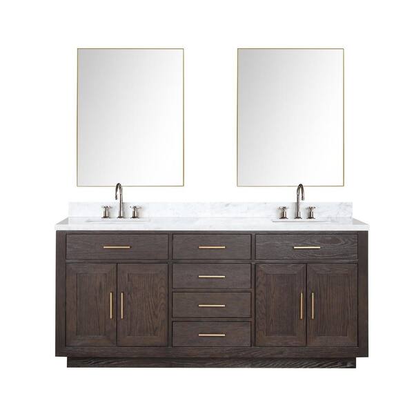 Lexora Condor 72 in W x 22 in D Brown Oak Double Bath Vanity, Carrara ...